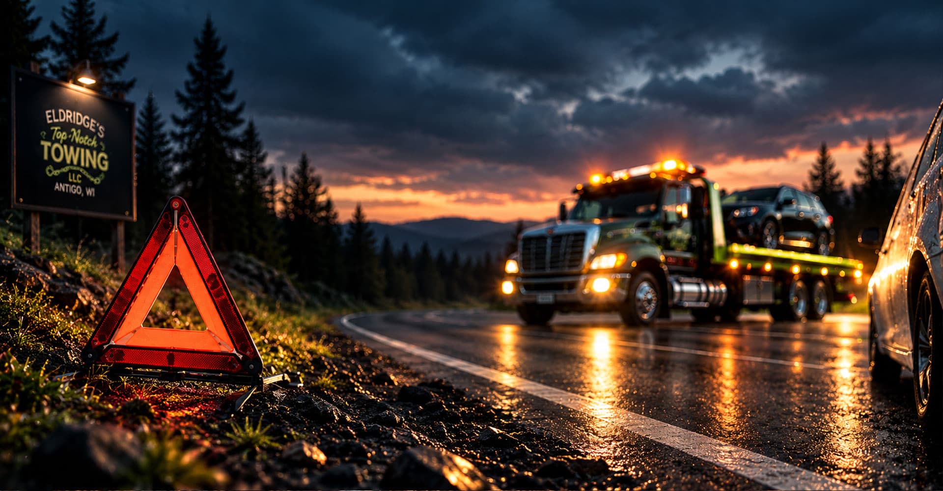 Tow truck at night